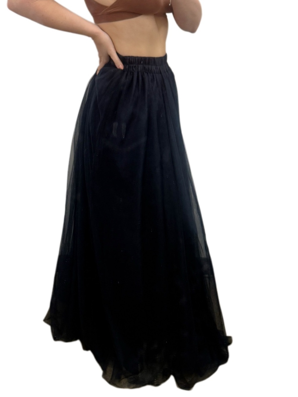 Women's Navy blue lined long prom gown Tulle a line Maxi Skirt Sz L - Picture 5 of 5